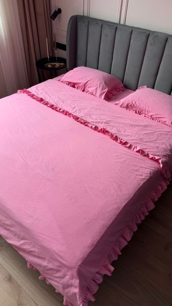 Постельное белье из вареного хлопка, розовое з рюшами 160995-oneandhalf фото