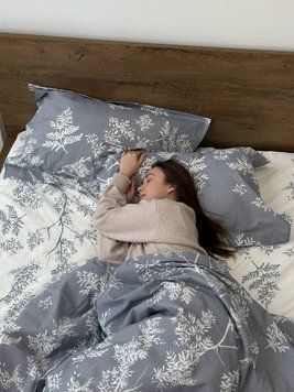 Комплект постельного белья, поликоттон, серый с цветами 167 фото